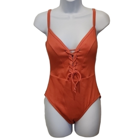 𝅺POUR Moi Ribbed One Piece Lace Up Swim Suit - Picture 1 of 6